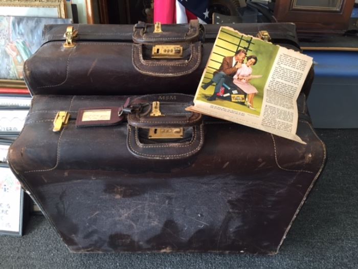 MARTIN MILNERS classic leather suitcases!                 Gold monogrammed with MSM
