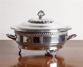 Silverplate Caserole w/Pyrex Insert - 27.00