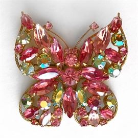 Regency Butterfly Pink Rhinestone Vintage Broach - 33.00