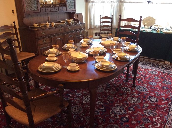 Bavarian China Service for 12, Cherry Dining Table, Cherry Ladderback Chairs