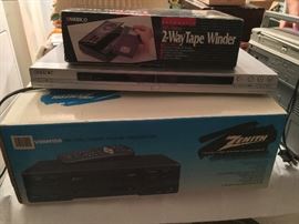 Zenith Video Recorder, Sony dvd player, VHS Tape winder
