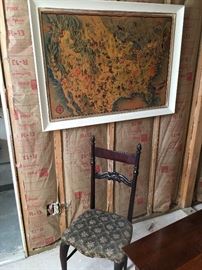 Vintage Chair and Framed picture of Industry in the USA