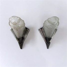 Pair of French Art Deco Nickel & Glass Sconces. Shop now at www.simplyestated.com!