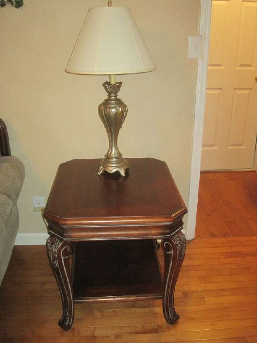 One of a pair of end tables with matching lamps 