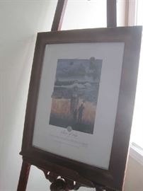 Framed print 'Soldiers of Valor' by Ray Simon, military artist on large wooden art stand