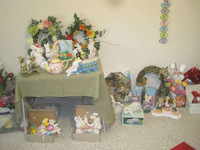 Many Easter decorations, numerous other holiday decorations 