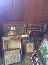 Framed mirrors and old pictures