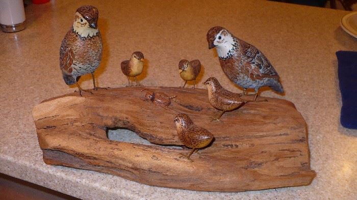 Harry Meyer bird family carving dated1974
