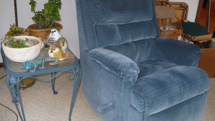  La z boy recliner     blue metal and glass table