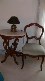 victorian marble top  table and chair