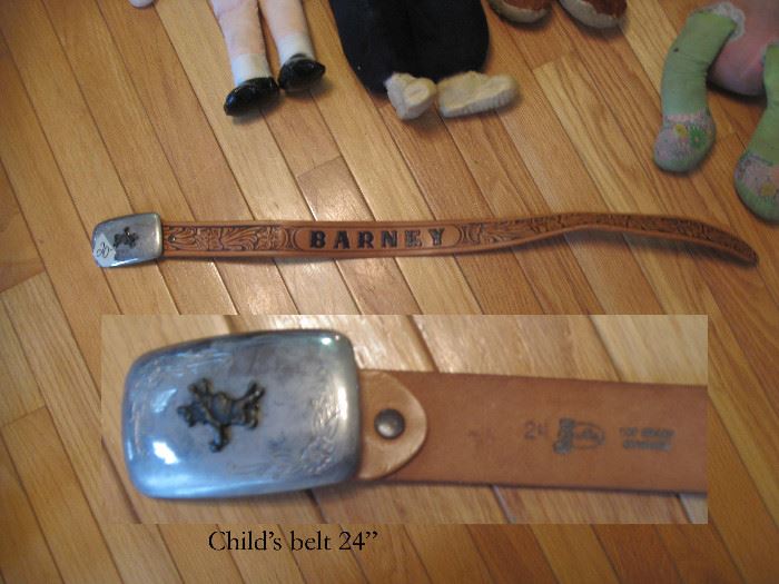 Childs 24in leather belt with unique buckle