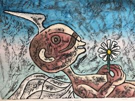 Hector Najera embossed lithograph. Pencil signed & numbered; original gallery paperwork