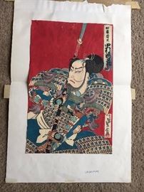 Sadatora woodblock print. Samurai. G condition. no margins. corner bites. 