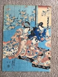 Otagawa Kunisada (Toyokuni iii). Woodblock print. "New Year Celebration" G. condition. unbacked. 
