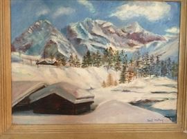 Mary Holmes O'Malley. Oil on canvas panel. Winterscape