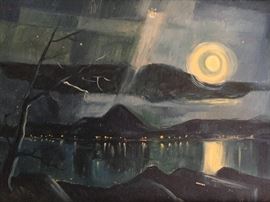Paul Mannen. "Night Reflections". 1953. Oil on canvas. signed verso. 