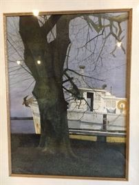 Dean Mitchell. "Carabell Boat" Original watercolor and ink on paper. Signed lower right.