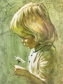 Frank Palmieri. oil on masonite. portrait of child with flower. Signed lower right. 