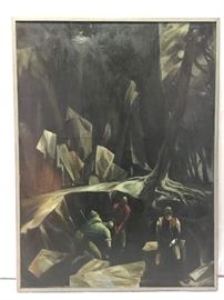 Charles Delaunay. Oil on canvas. Cubist. Mountain workers. Signed upper right. 