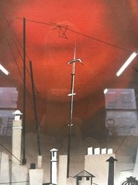 Stan Jorgensen. "Chimneys in Paris" original mixed media painting. Monogram recto. Gallery tag & signature verso. 