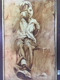 Frank Palmieri. Original Sepia Tone oil on masonite. Signed lower right. 