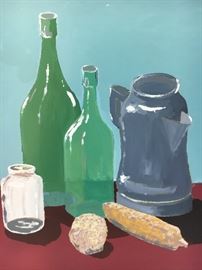 Daniel Kabele. Expressionism. Acrylic on canvas. Still life with bottles. 