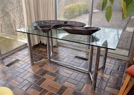 BUY IT NOW!  Lot #107, Chrome Dining Table with Glass Top, Possibly Milo Baughman, (glass has chips), $200