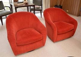 SOLD--Lot #117, Pair of Red Upholstery Swivel Chairs (Interior Crafts), $400