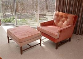 SOLD--Lot #129, Mid Century Tufted Armchair with Ottoman, needs new stuffing, $300
