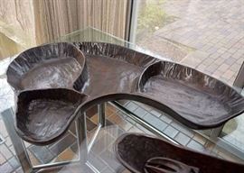 Large Wood Carved Divided Serving Tray