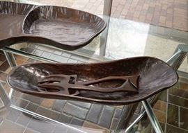 Large Wood Carved Salad Bowl with Serving Utensils