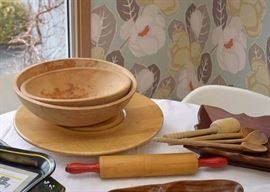 Vintage Wood Rolling Pin, Spoons