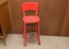 Vintage Red Metal Utility Chair / Stool