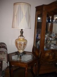 Matching Vintage lamps, matching glass top coffee and end tables