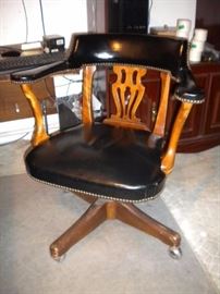 antique executive desk chair swivel on casters Leather with nail head trim