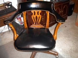 antique executive desk chair swivel on casters Leather with nail head trim