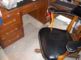 antique executive desk chair swivel on casters Leather with nail head trim and desk