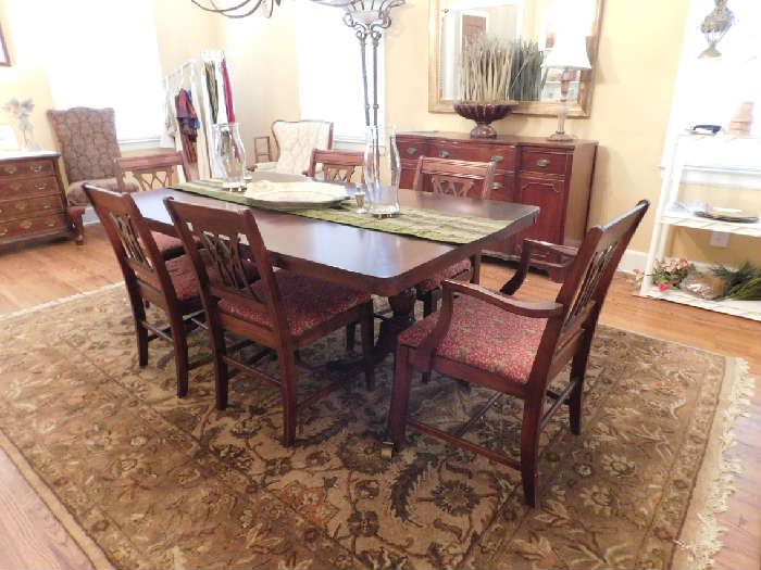 Mahogany Dining Table, 1 leaf, 6 Chairs