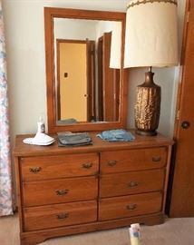 Oak dresser and 2 twin beds