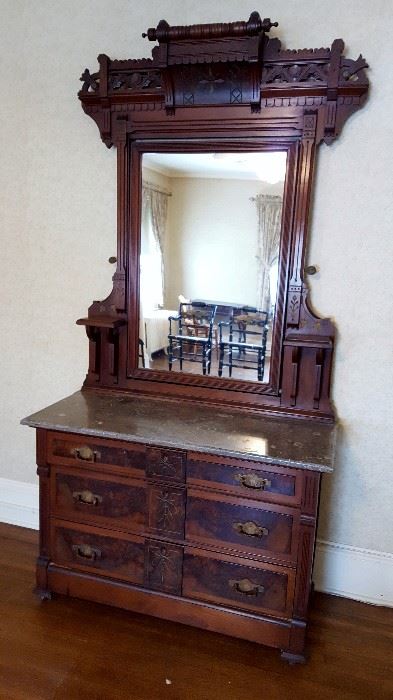 Eastlake Marble Top Dresser w Mirror