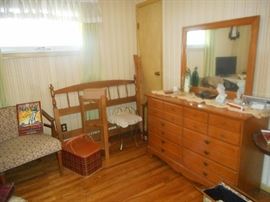 Hardrock maple bedroom set, headboard, dresser and chest of drawers