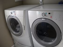 Whirlpool Duet front load Washer/Dryer with pedestal drawers. 8 yrs old and serviced.