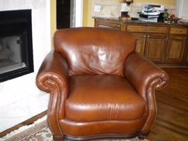 Famous Barr - Leather living room set.. Leather with rolled arms and nailhead trim. Sofa/couch, chair and loveseat