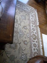 Famous Barr - Leather living room set.. Leather with rolled arms and nailhead trim. Sofa/couch, chair and loveseat.  Dining table and six chairs & China cabinet/Buffet/Hutch. Eddie Bauer coffee and end table. Pottery barn large area rug.