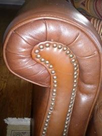 Famous Barr - Leather living room set.. Leather with rolled arms and nailhead trim. Sofa/couch, chair and loveseat