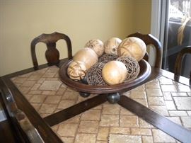 Dining room table with tile top southwest flair, 6 chairs and matching China cabinet/buffet-hutch.