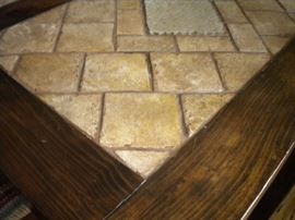 Dining room table with tile top southwest flair, 6 chairs and matching China cabinet/buffet-hutch.