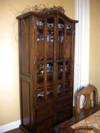 Dining room table with tile top southwest flair, 6 chairs and matching China cabinet/buffet-hutch.