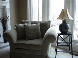 Sage oversized Velvet rolled armed chair Excellent condition, clean home, no smoke or pets.