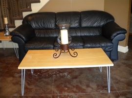 Black Leather sofa sleeper ...coffee and end table